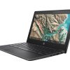 Side angle view of the HP Chromebook 11 G8 EE showing its USB-C, USB-A and headphone ports and slim durable design, from i.Link Pakistan