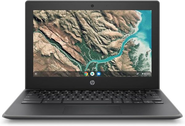 HP Chromebook 11 G8 EE with Intel Celeron, 4GB RAM and 11.6-inch HD display open on a desk, available at i.Link Pakistan